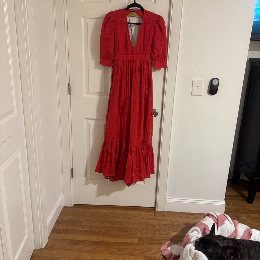 Madison Mathew’s Red Deep V Maxi Dress for Women